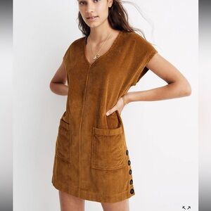 Madewell Corduroy Side Button Shift Dress in Antique Gold size S Retail $110.